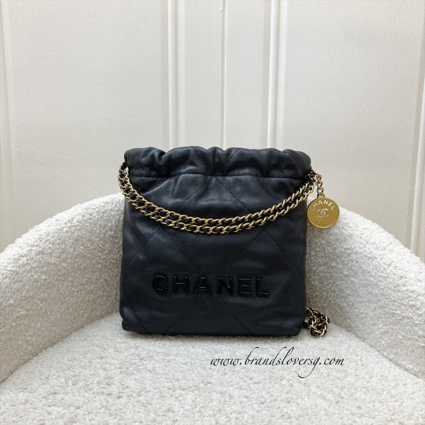 22 Mini Hobo Handbag in Black Shiny Caviar and AGHW Signature