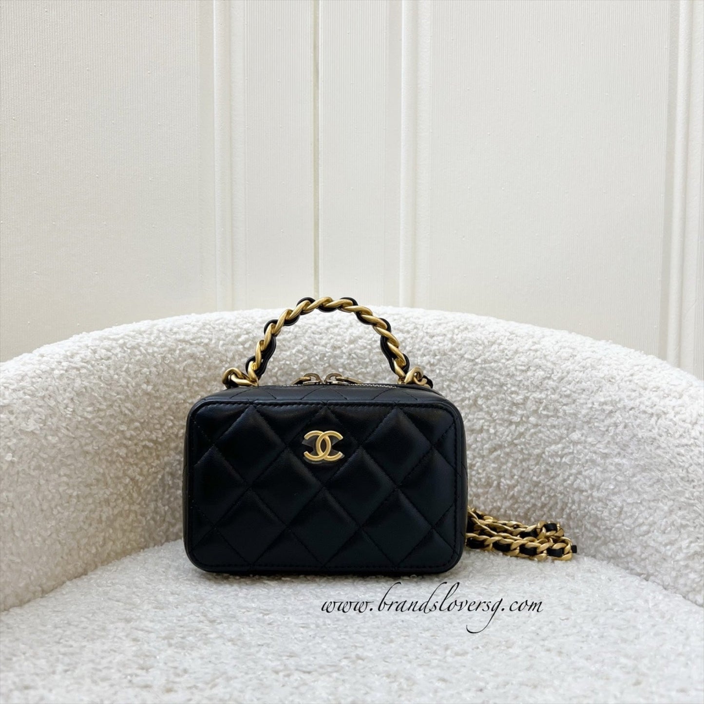 Chanel Afternoon Tea Vanity / Clutch with Chain in Black Lambskin and AGHW