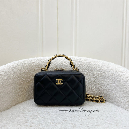 Chanel Afternoon Tea Vanity / Clutch with Chain in Black Lambskin and AGHW