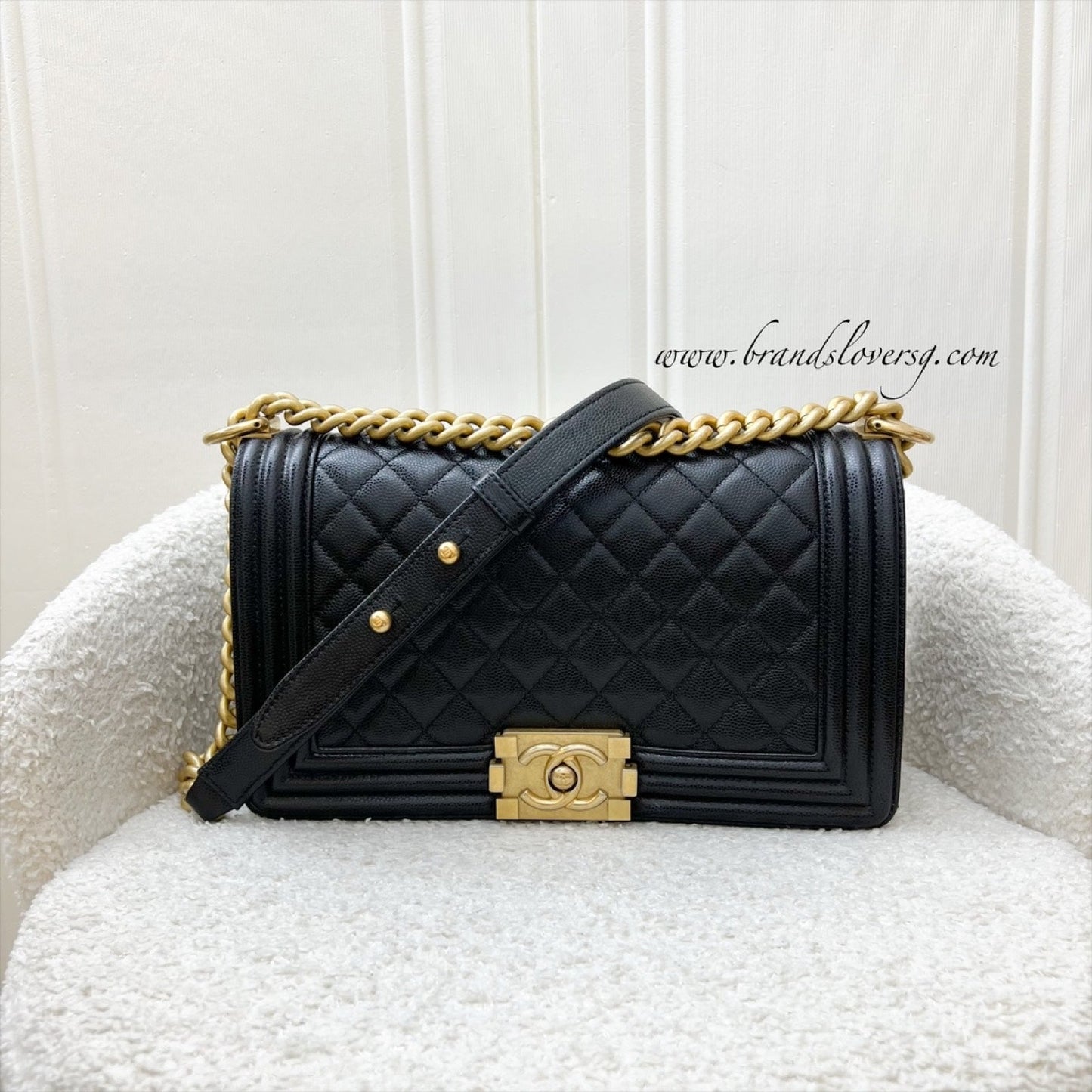 Chanel Medium Boy Flap in Black Caviar and AGHW Accessory