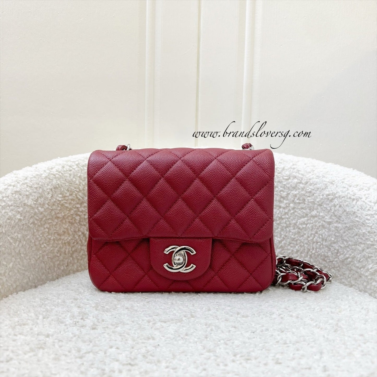 Classic Square Mini Flap in Red Caviar and SHW Accessory Signature