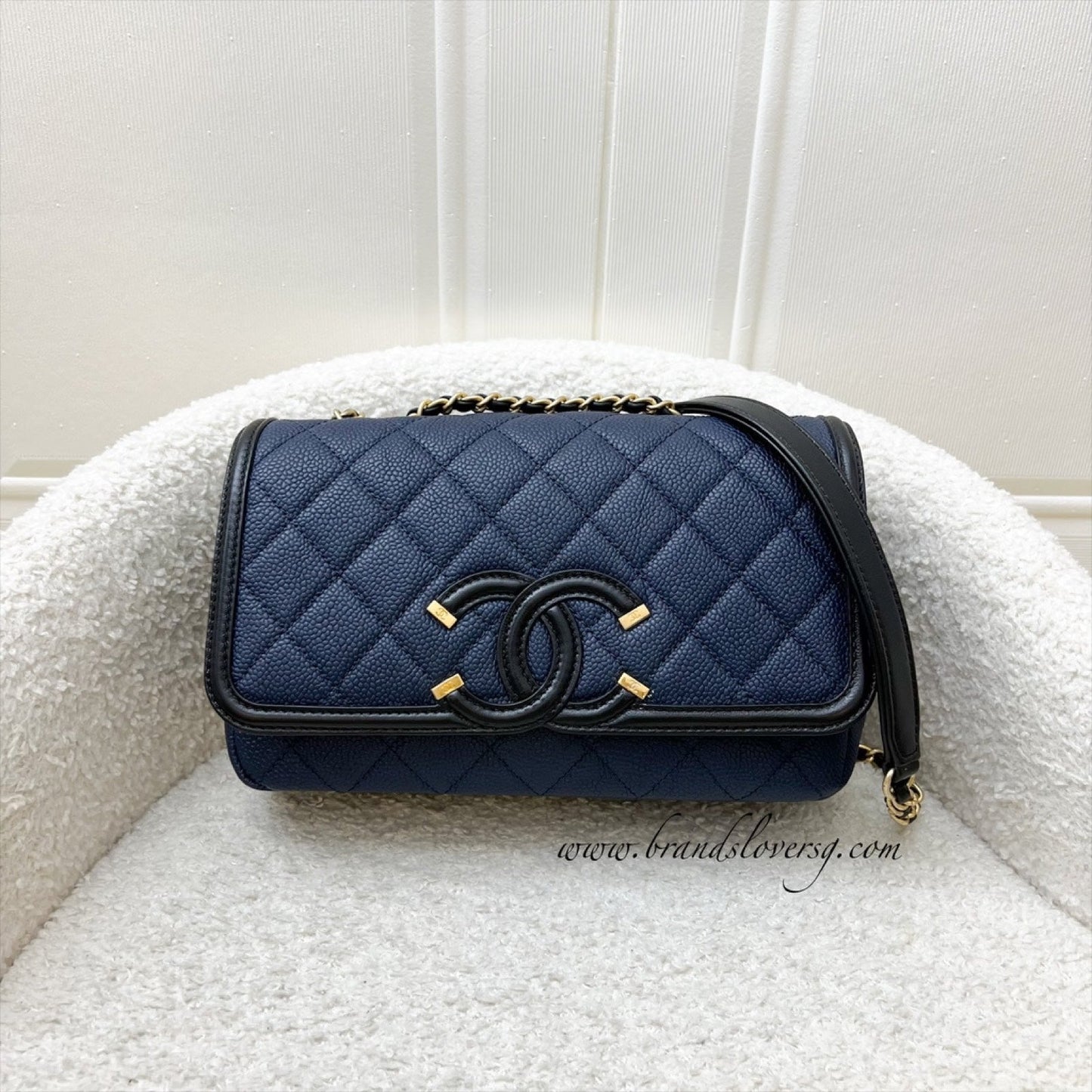 Chanel Filigree Small Flap in Navy Caviar with Black Trim and AGHW (Model: ) Accessory