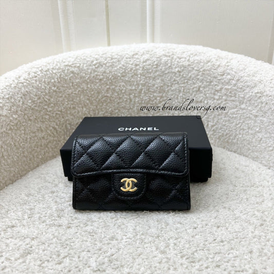 Classic Snap Card Holder in Black Caviar and GHW Signature