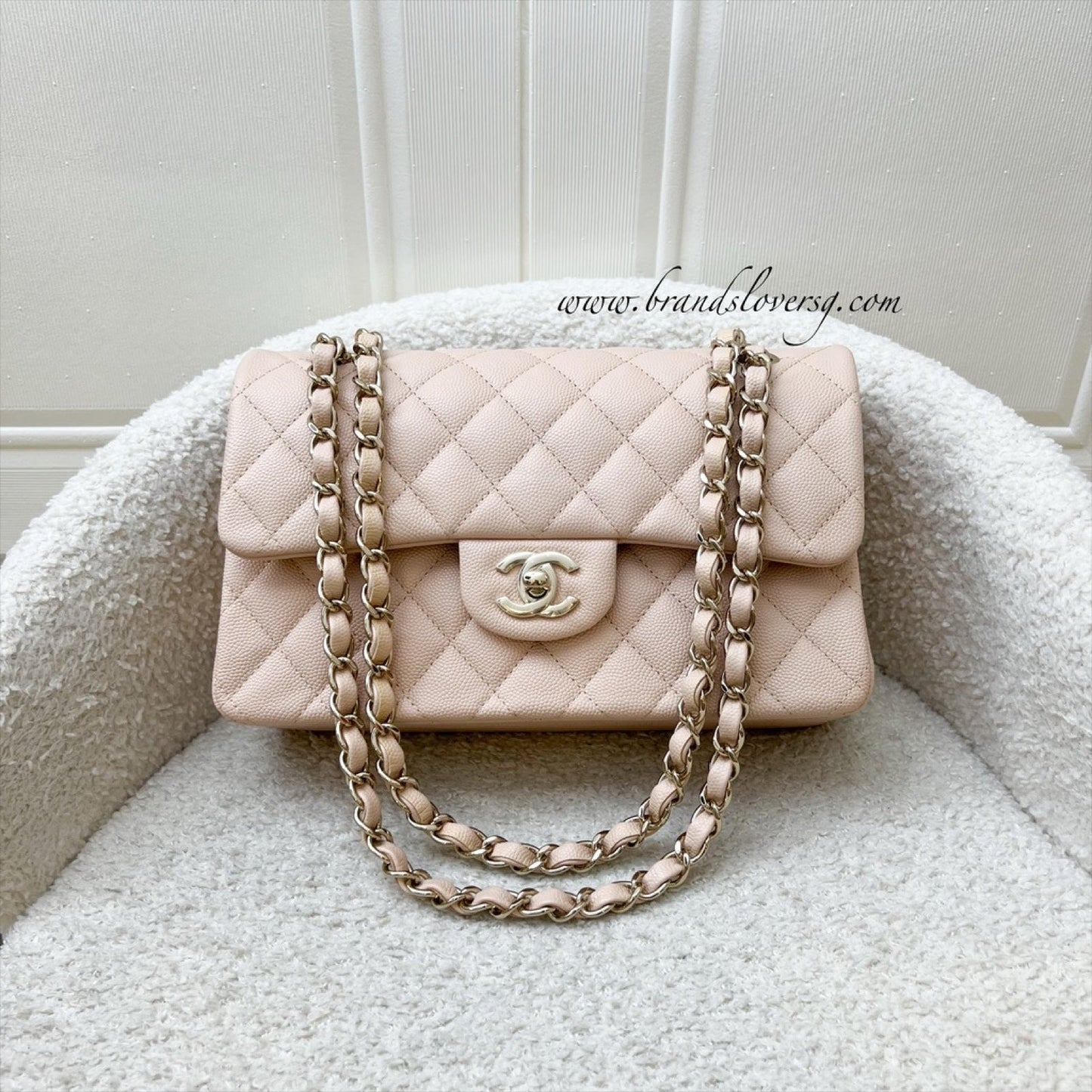 Chanel Small Classic Flap CF in Beige Clair Caviar and LGHW (Model: ) Accessory
