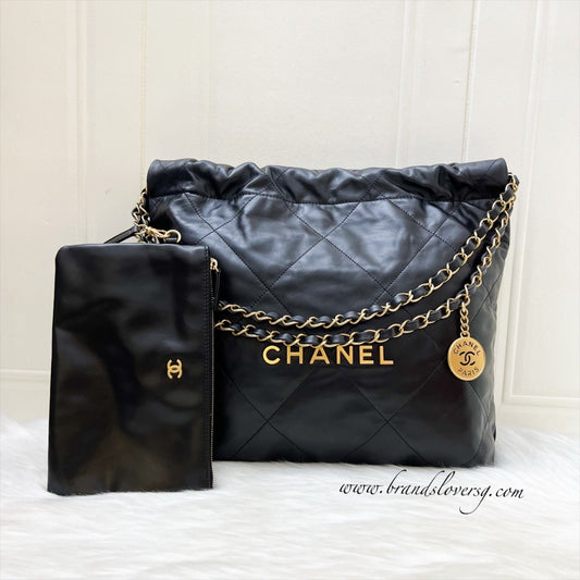 Chanel 22 Small Hobo Bag in Black Shiny Calfskin and AGHW (Model: )