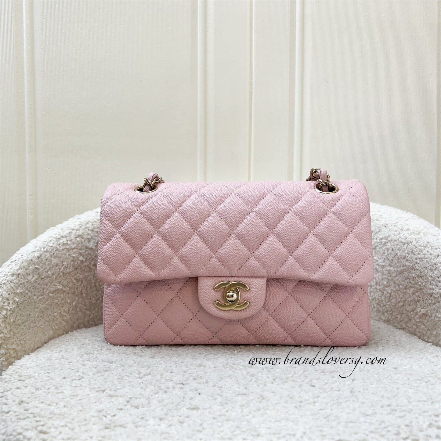 Chanel Small Classic Flap CF in Pink Caviar and LGHW Accessory