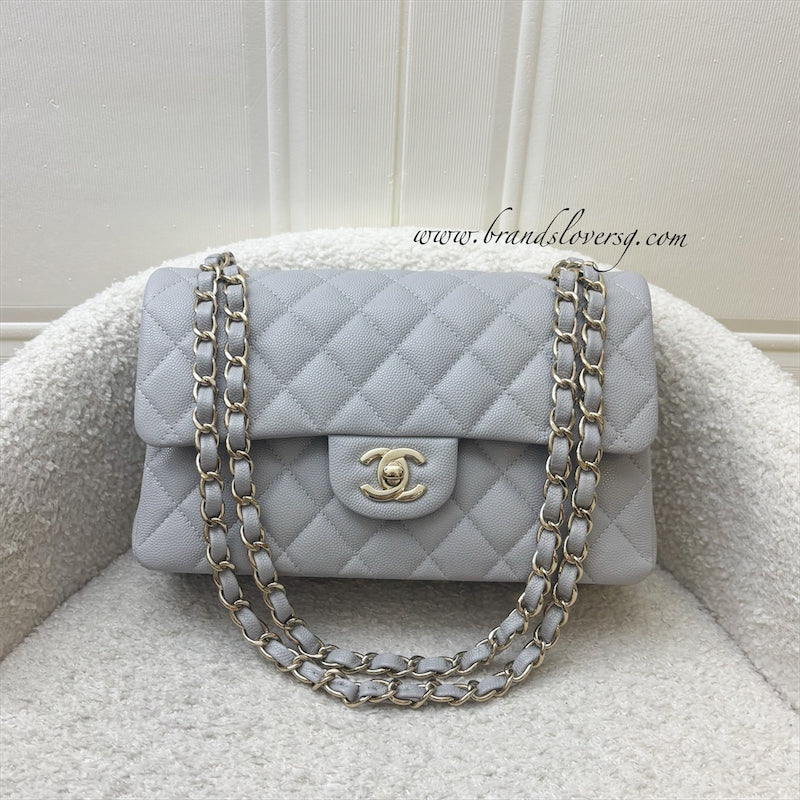Chanel Small Classic Flap CF in Dove Grey Caviar and LGHW Accessory