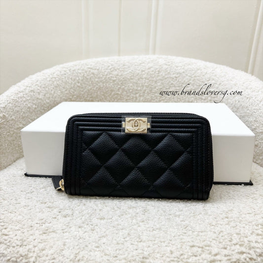 Chanel Boy Medium Mid Length Zippy Wallet in Black Caviar and LGHW (Model: )