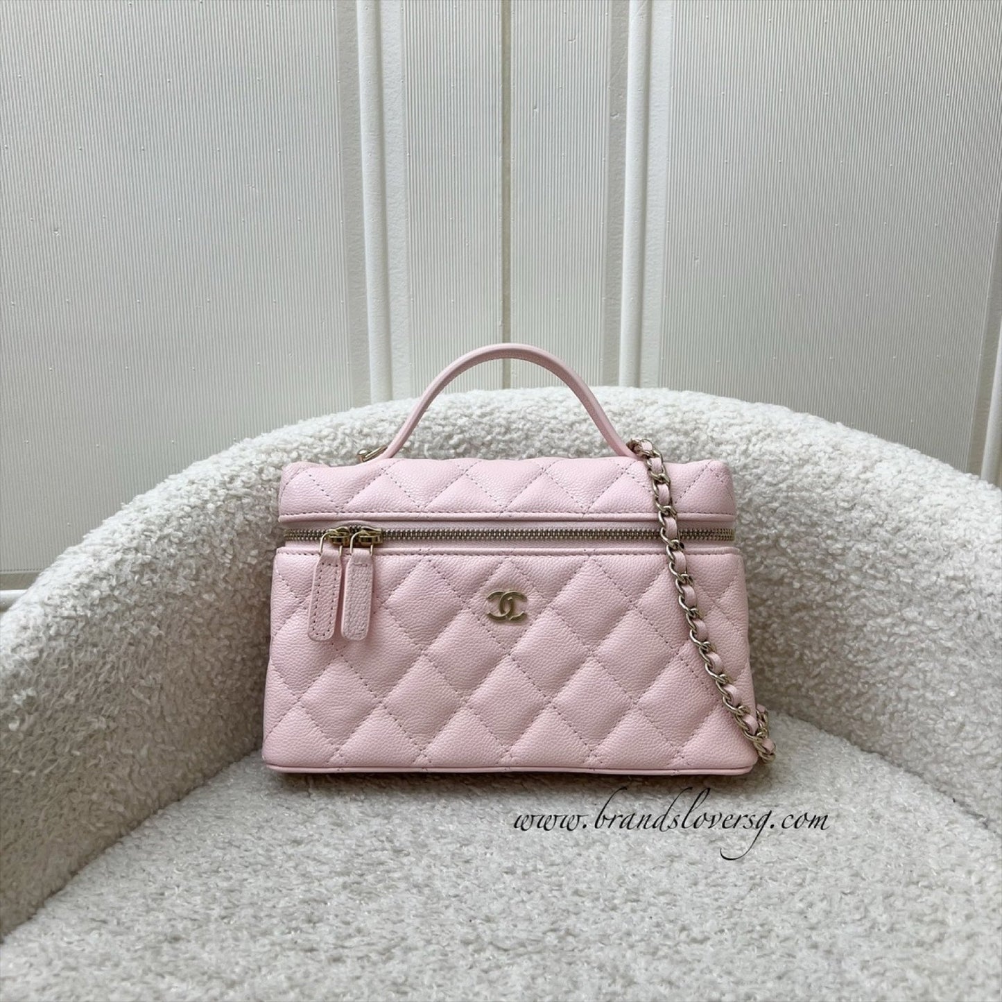 Chanel Vanity / Clutch with Chain (LP Style Bag) in Light Pink Caviar and LGHW (Model: )