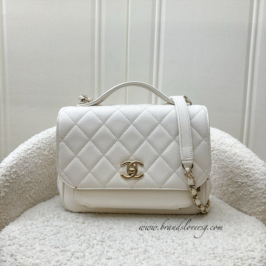 Chanel Medium Business Affinity in White Caviar and LGHW Accessory