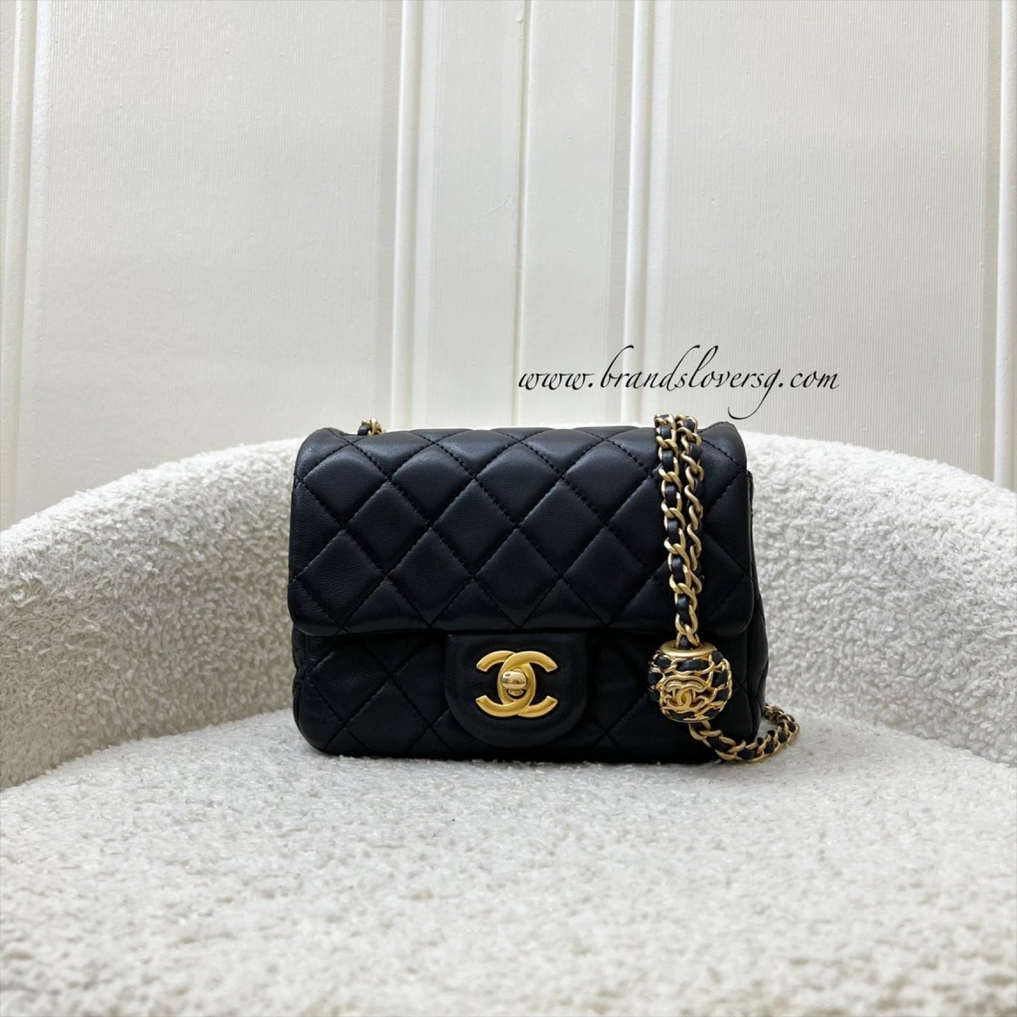 Chanel Pearl Crush Square Mini Flap in Black Lambskin and AGHW (Model: ) Accessory