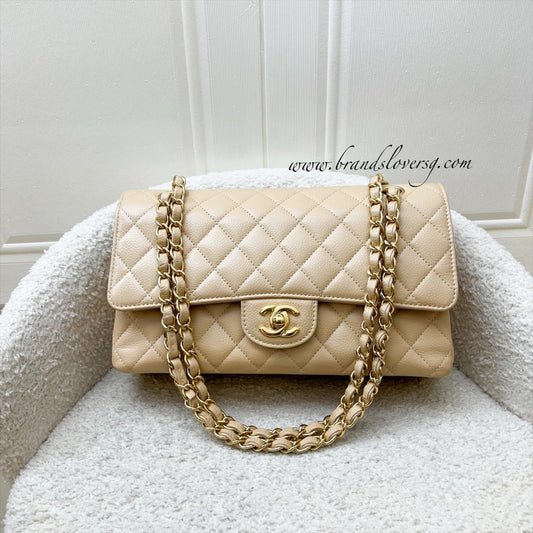 Chanel Medium Classic Flap CF in Beige Caviar and GHW Accessory