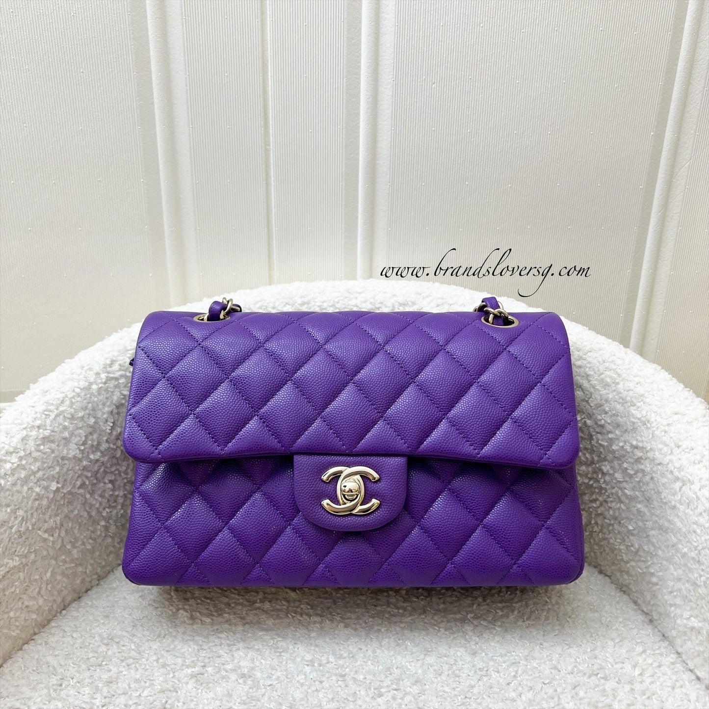 Chanel Small Classic Flap CF in Dark Purple Caviar and LGHW Accessory