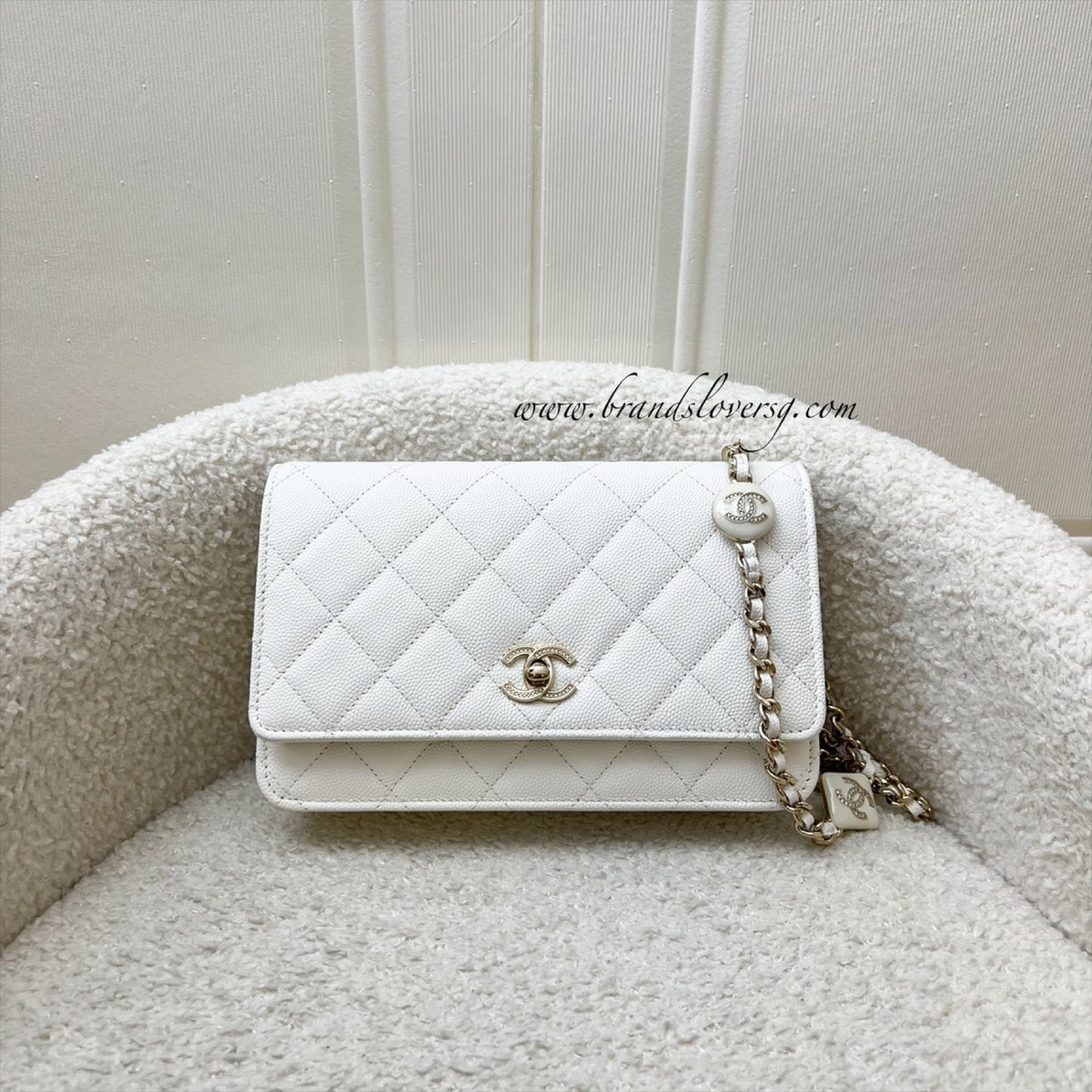 Chanel Wallet on Chain WOC in White Caviar and LGHW (Model: ) Bag