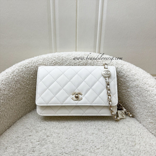 Chanel Wallet on Chain WOC in White Caviar and LGHW (Model: ) Bag