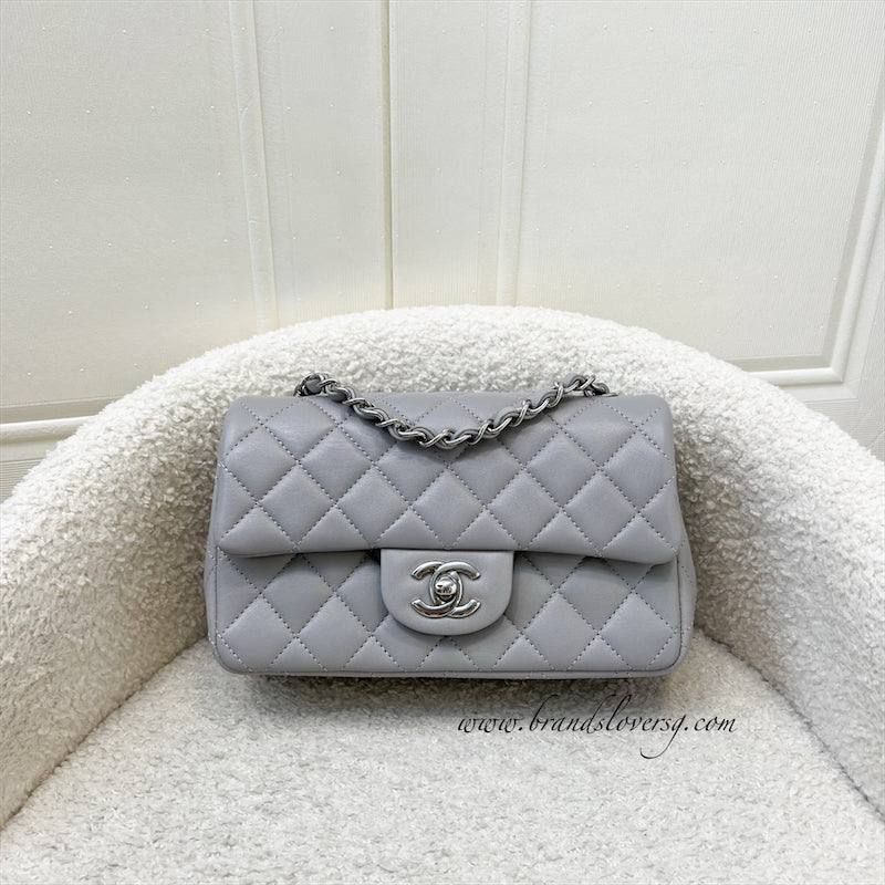 Chanel Mini Rectangle Flap in Grey Lambskin SHW Accessory
