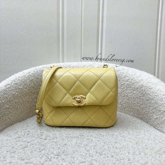 Chanel Seasonal Square Mini in Light Yellow Caviar GHW Accessory