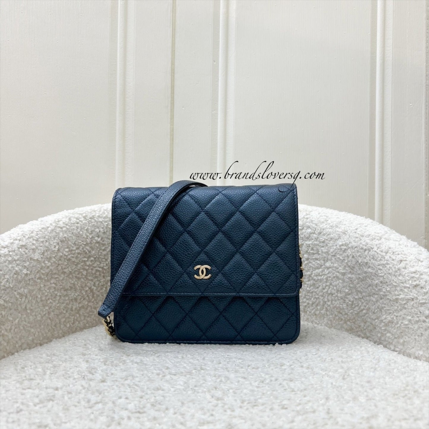 Chanel Square Wallet on Chain WOC in Metallic Blue Caviar and LGHW (Model: ) Bag