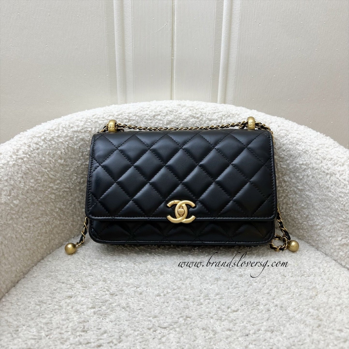 Chanel Double Pearl Adjustable Chain Wallet on Chain WOC in Black Calfskin and AGHW (Model: ) Bag