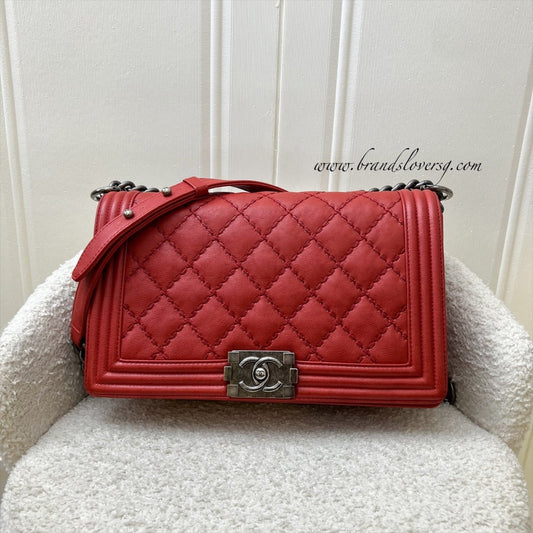 Chanel Medium Boy Flap in Red Distressed Calfskin and RHW Accessory