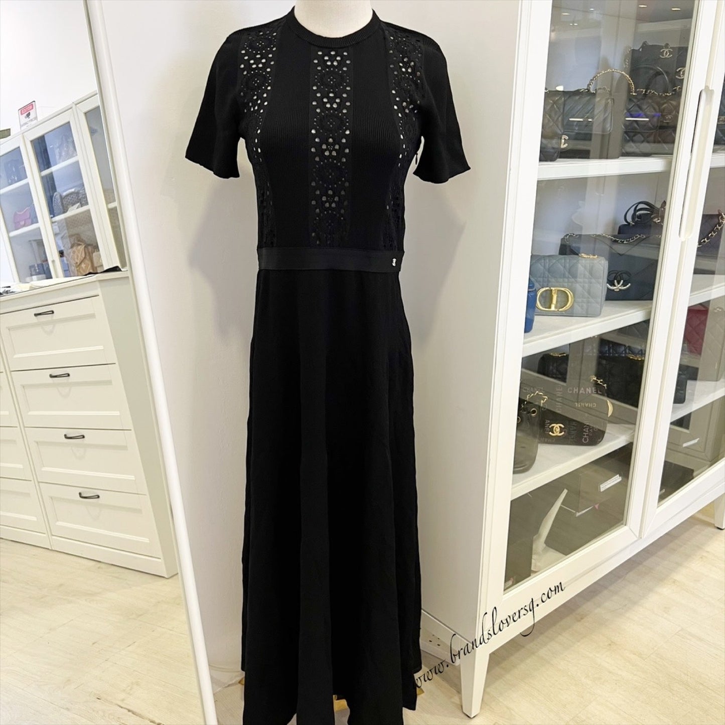Chanel Knitted Maxi Black Dress in Viscose and Polyester Sz 40 (Model: )