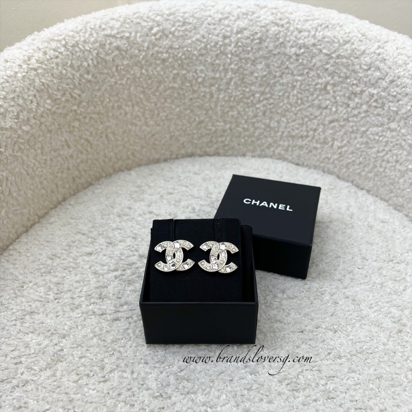 Chanel CC Logo Earrings with Diamantes in LGHW Jewelry