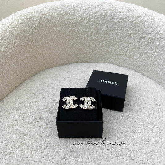 Chanel CC Logo Earrings with Diamantes in LGHW Jewelry