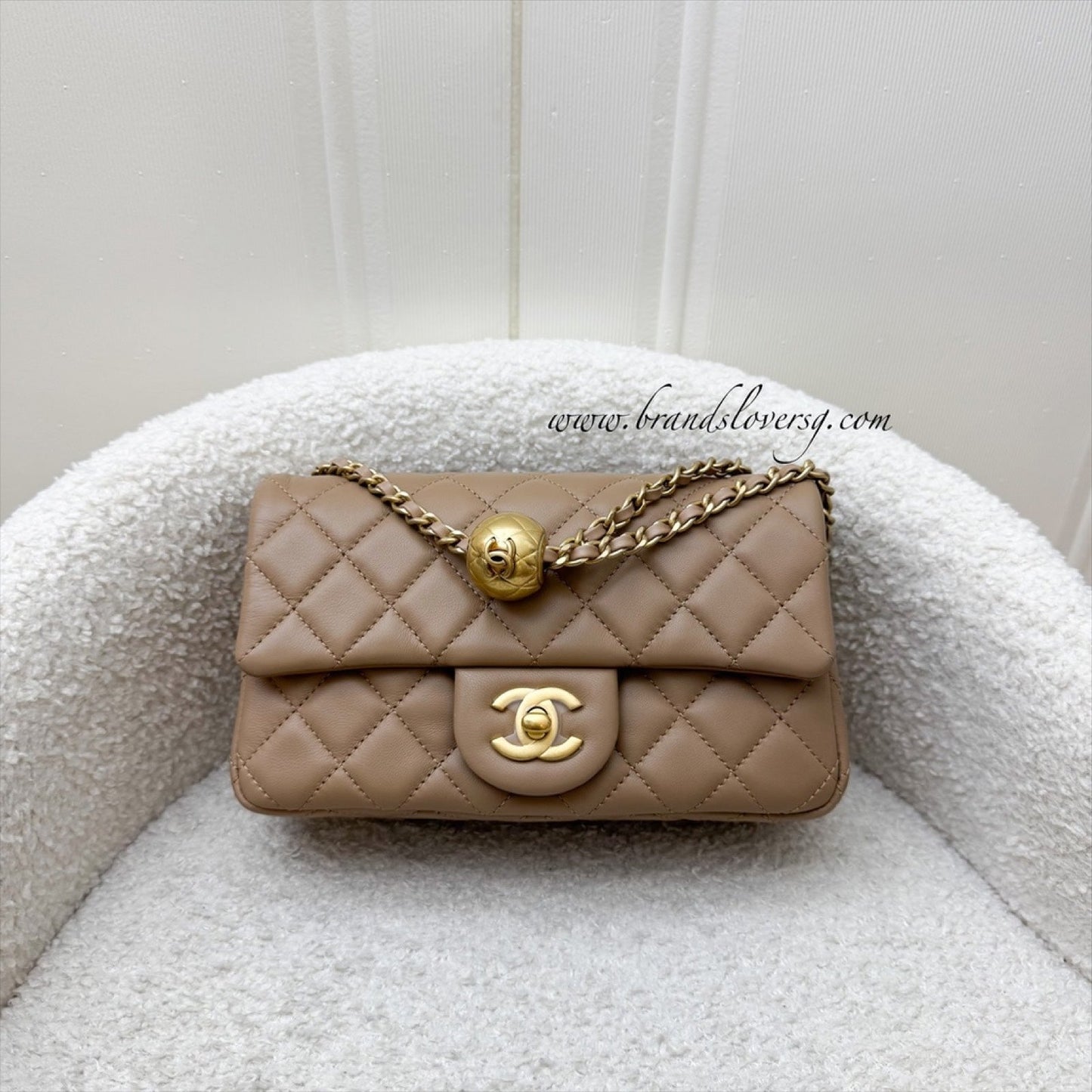 Chanel Pearl Crush Mini Rectangular Flap in Dark Beige Lambskin AGHW Accessory