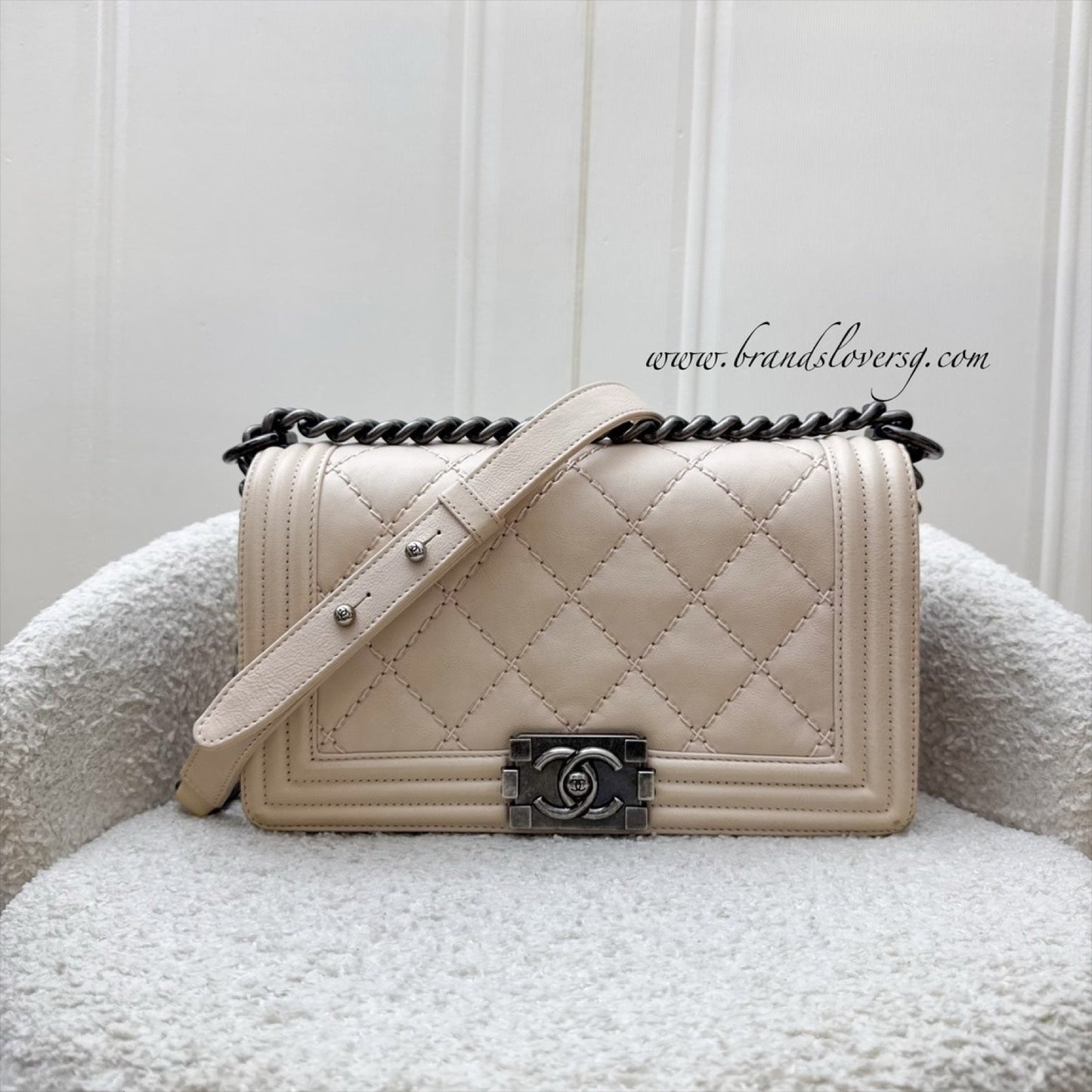 Chanel Medium Boy Flap in Nude Pink Calfskin and RHW Accessory
