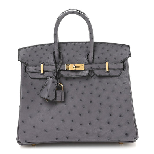 Hermes Ostrich Birkin Gris Agate Handbag Travel Bag