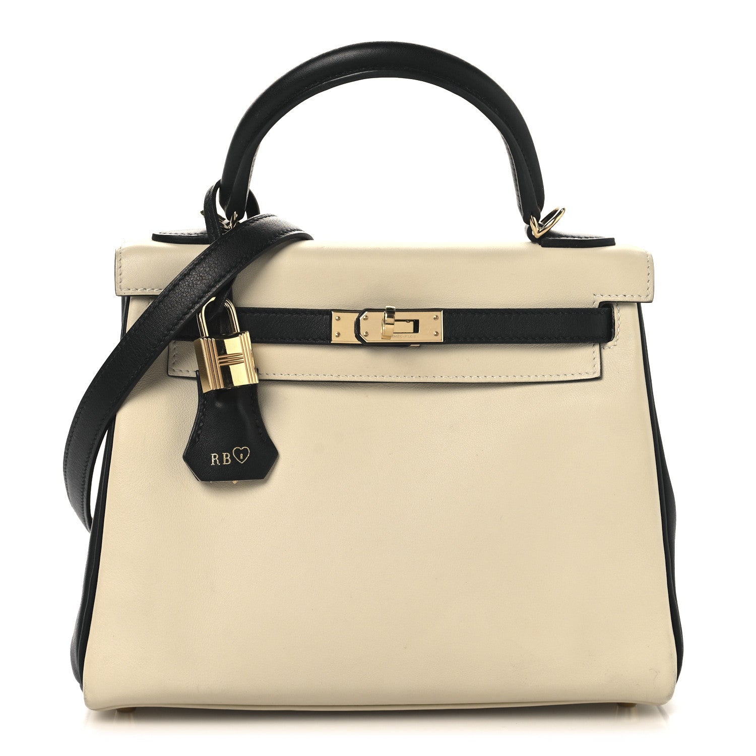 Hermes Swift Horseshoe Kelly Retourne Craie Handbag Black Shoes