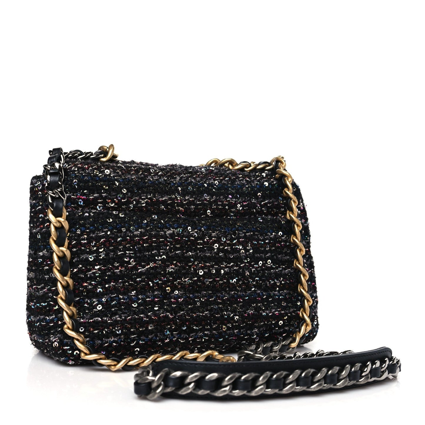 Tweed Sequin Quilted Medium 19 Flap Black Multicolor Accessory Signature