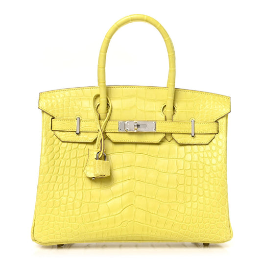 Hermes Matte Alligator Birkin Lime Handbag Travel Bag
