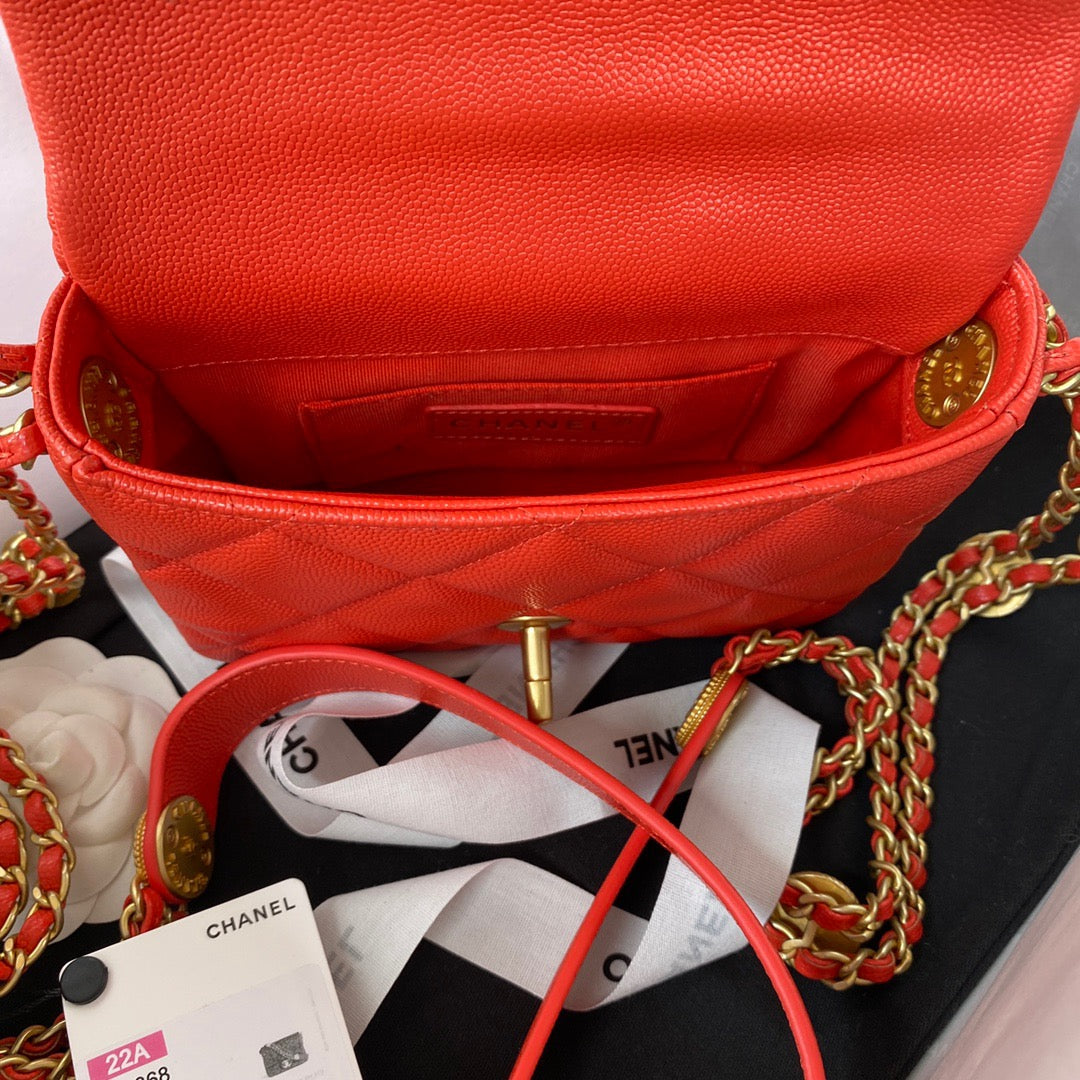 CHLMini Hardware , ’s , Red Gold Flap Top Handle Shoulder Bag
