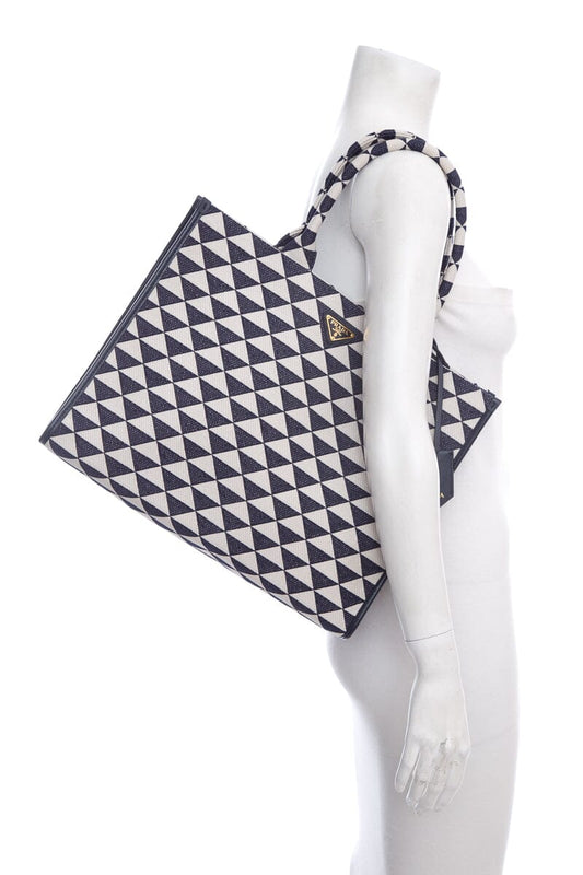 Prada Jacquard Symbole Tote Navy Large Tote Bag