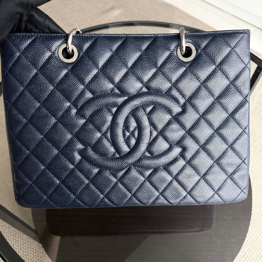 Chanel GST Grand Shopping Tote - Caviar Dark Quilted Blue Tote Bag