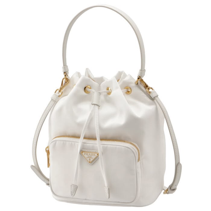 Prada Size M Hat In Handbag Nylon White Bucket Bag