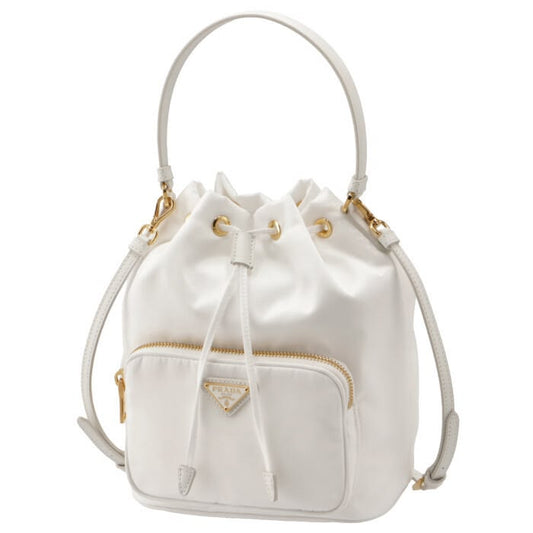 Prada Size M Hat In Handbag Nylon White Bucket Bag