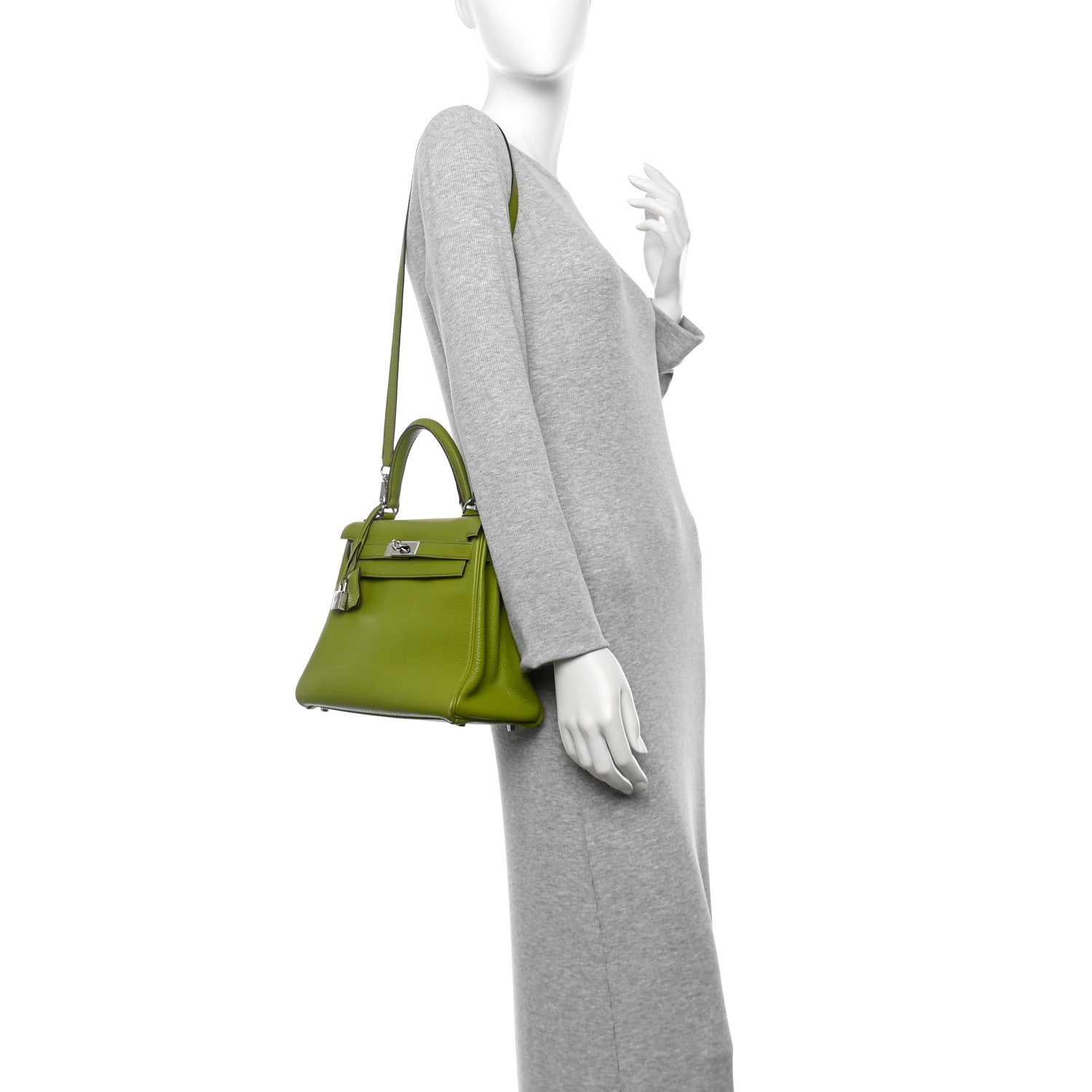 Hermes Taurillon Clemence Kelly Retourne Vert Anis Handbag Travel Bag