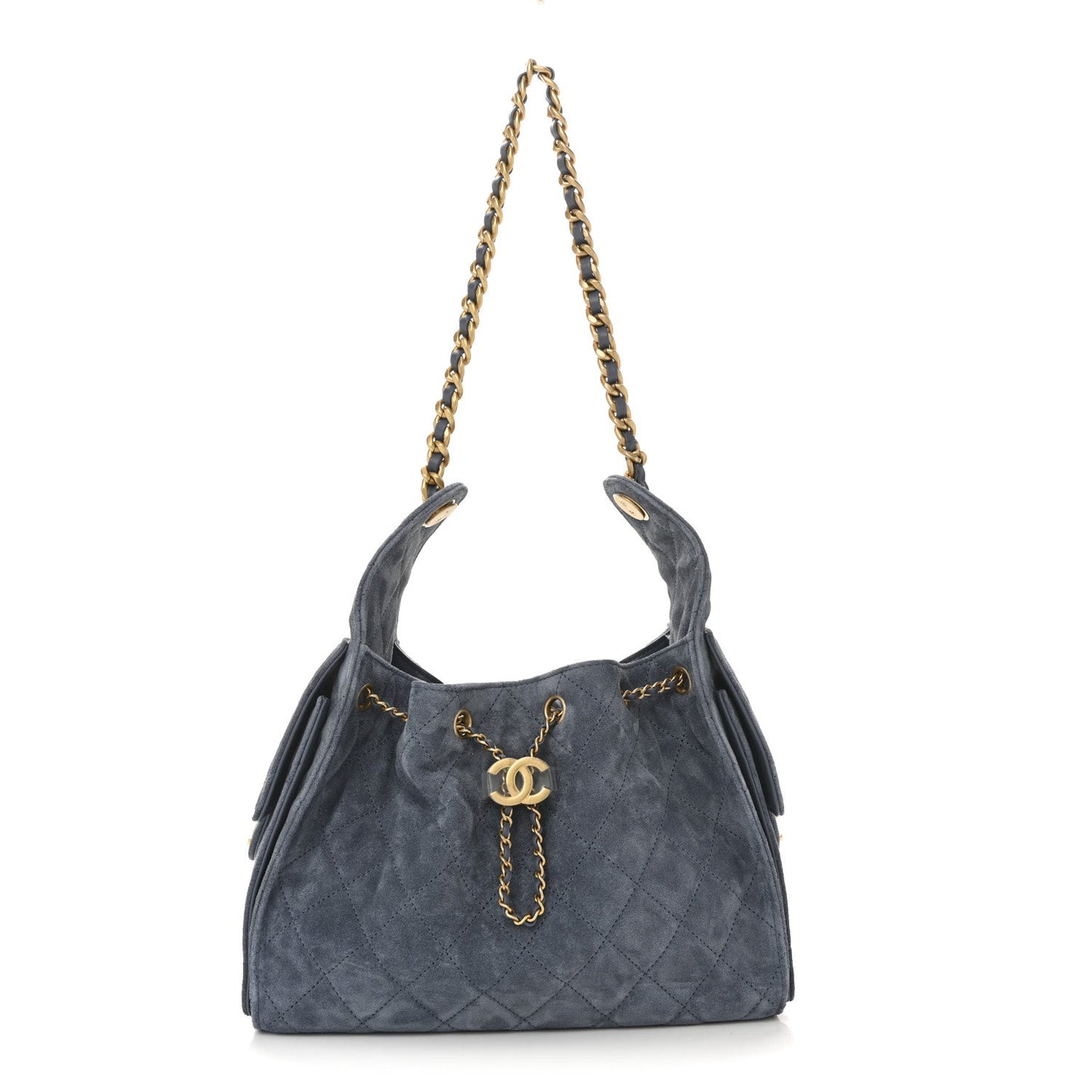 Suede Quilted Small 25 Handbag Blue Signature