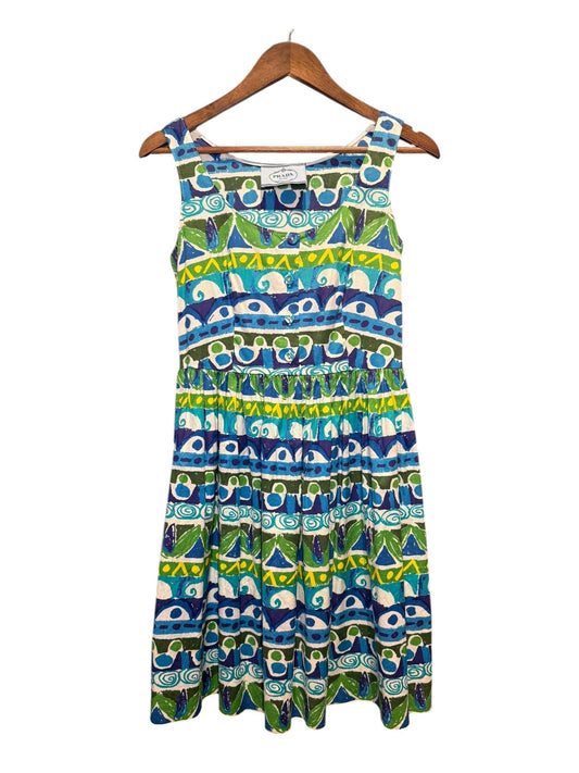 Prada Handbag Lagoon Print Mid Length Dress Blue