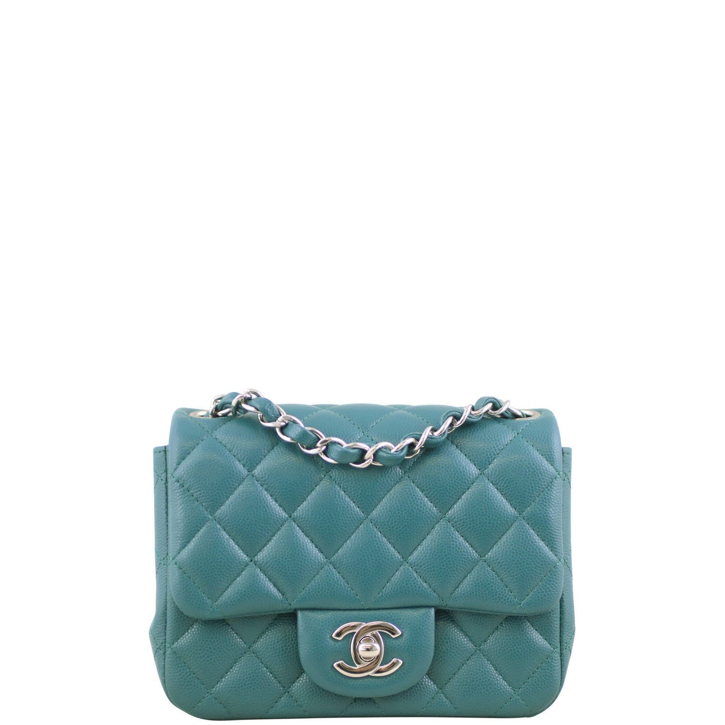 Chanel Classic Square Dark Teal Handbag Green Mini Mini Bag