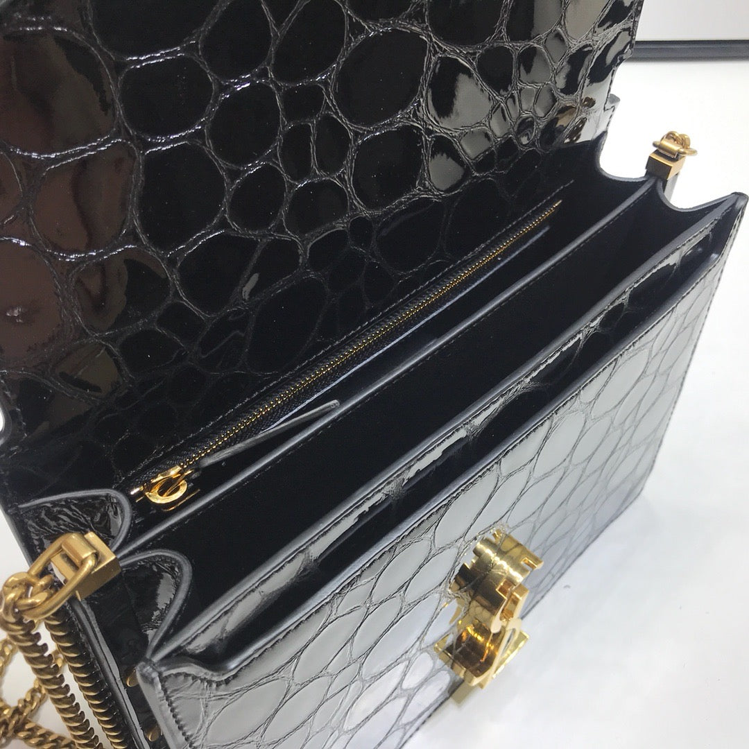 YSL Saint Laurent Cassandra Stone Print 7in 19cm Black Small Crossbody Bag 74In19Cm Ysl