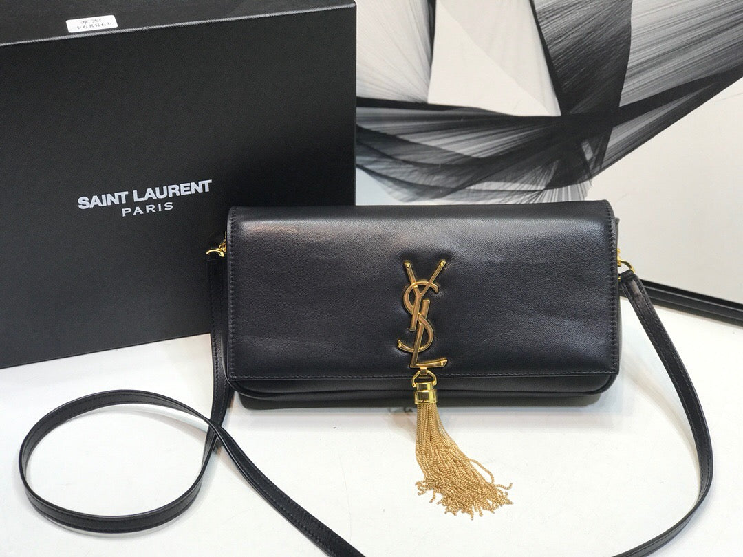 YSL Saint Laurent Kate Tassel 10in 26cm Black Small Shoulder Bag 102In26Cm Ysl