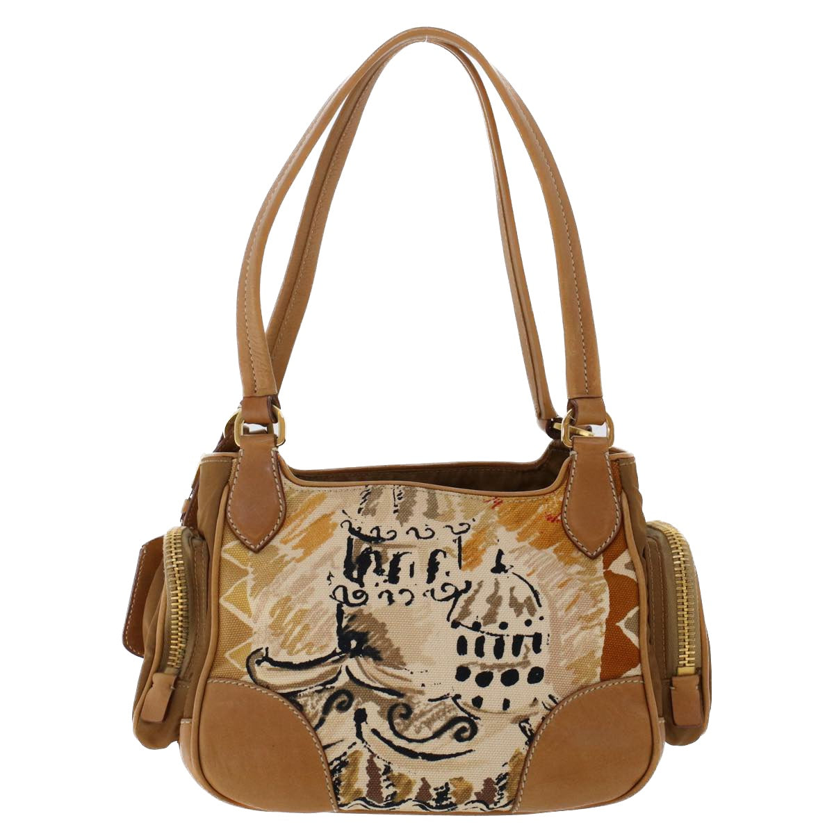 Prada Shoulder Bag Auth Canvas Brown