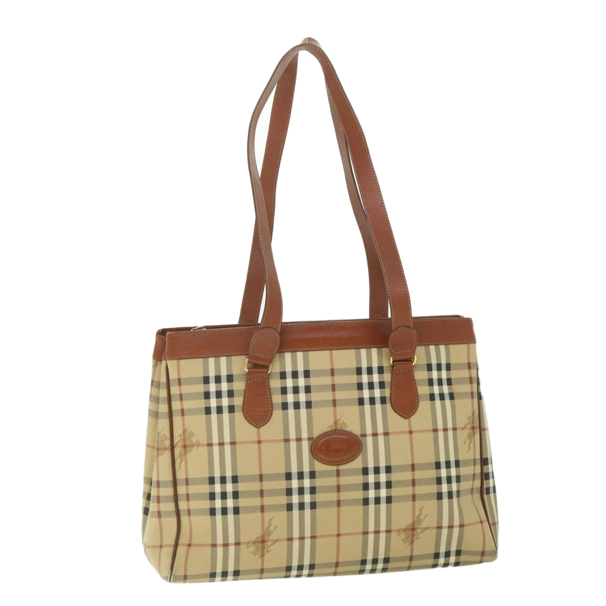 Burberry Luxury ss Nova Check Tote Bag Pvc Auth Leather Beige