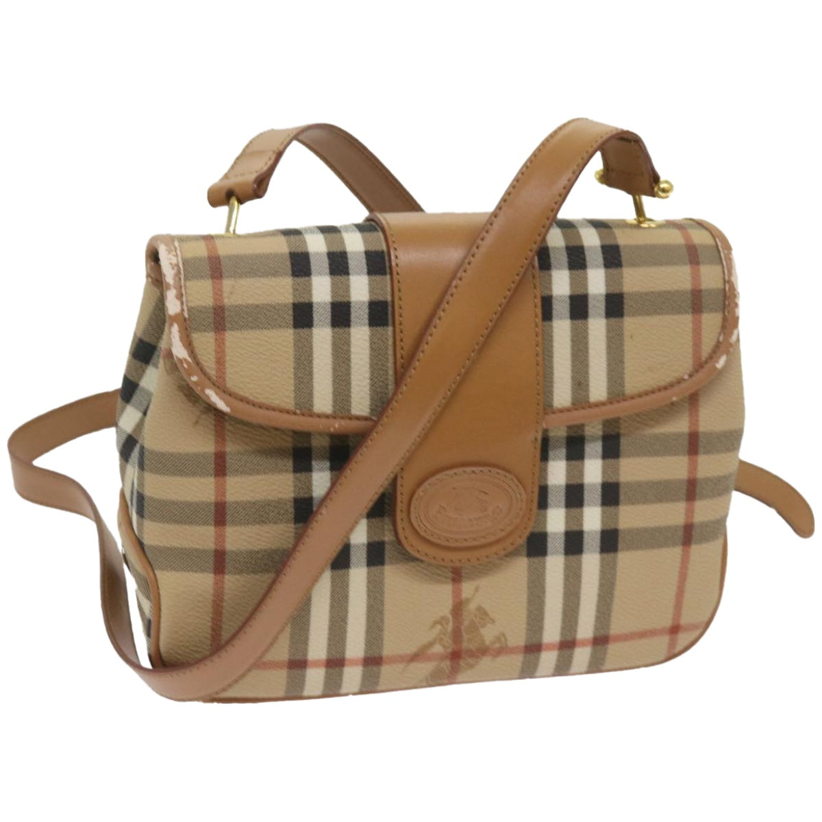 Burberry Luxury ss Nova Check Shoulder Bag Pvc Auth Leather Beige Beige Auth Ep3552