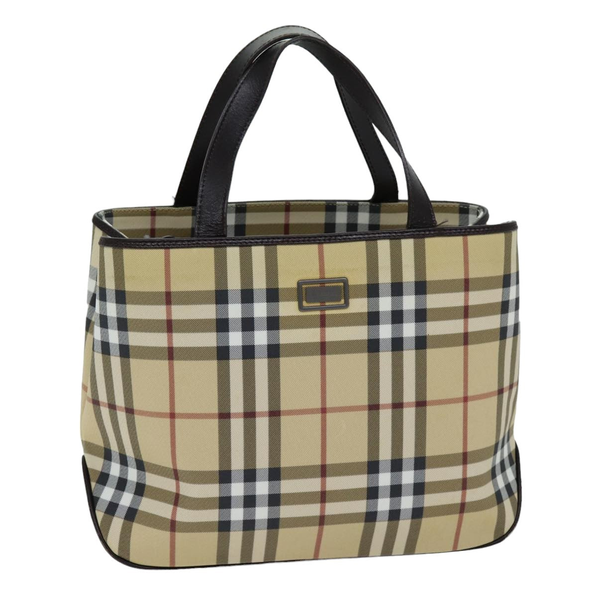 Burberry Luxury Nova Check Hand Bag Pvc Dark Auth Leather Brown Beige Travel Bag