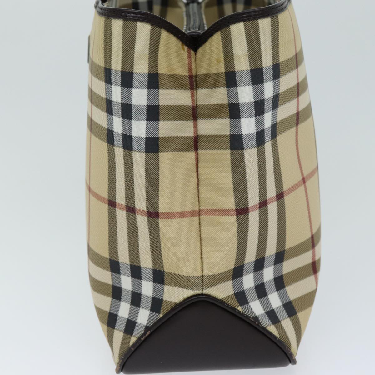 Burberry Luxury Nova Check Hand Bag Pvc Dark Auth Leather Brown Beige Travel Bag