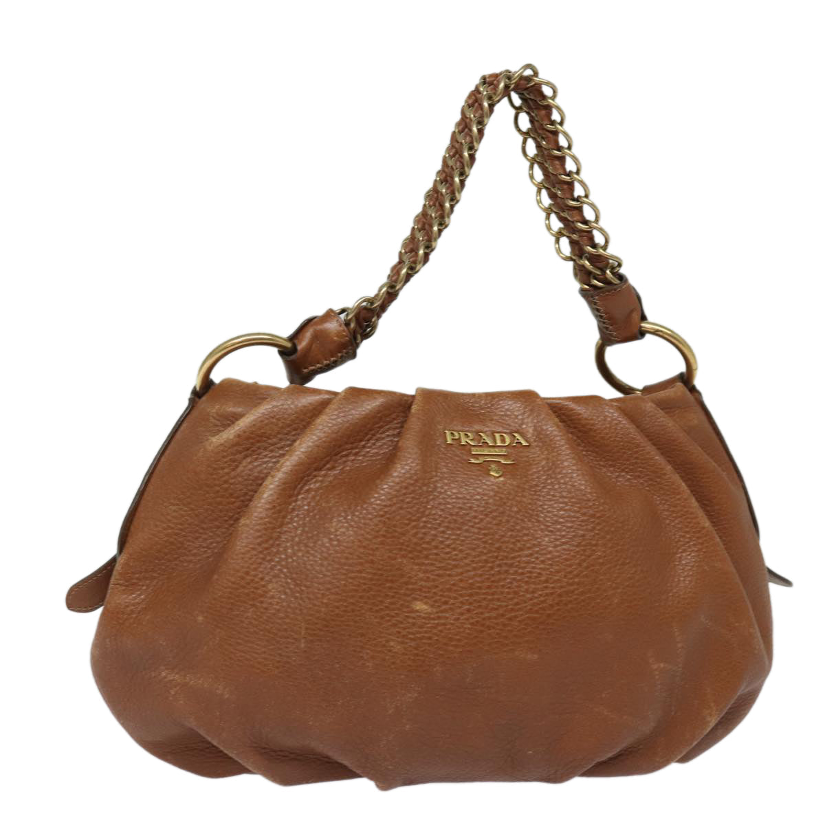 Prada Shoulder Bag Auth Leather Brown Chain
